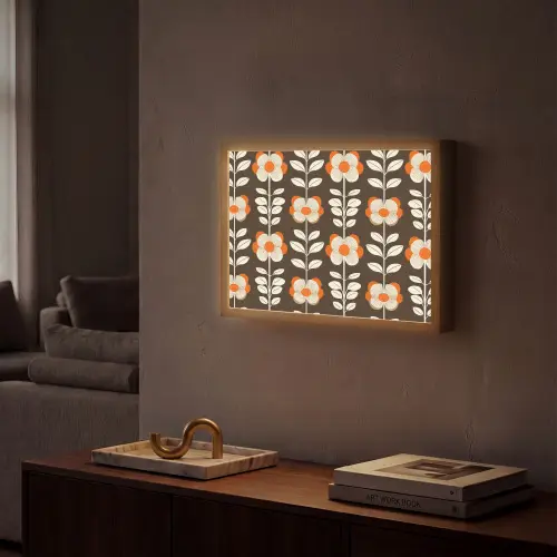 Bloemen - Retro - Bruin Light Box met batterij (Wandlamp) middel 907 -sfeer1