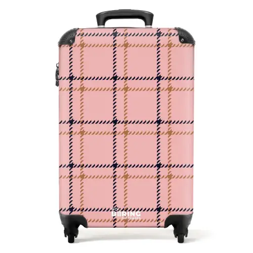 Roze ruitstructuur met bruine en zwarte accenten NBS - Handbagage koffer - Kinderen Unisex middel -productfoto_recht