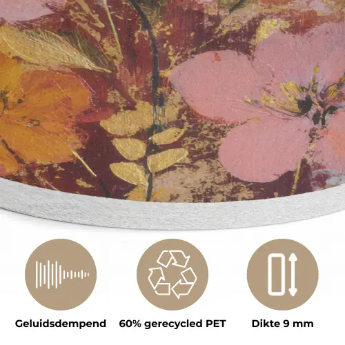 Schilderij - Bloemen - Rustiek - Roze Akoestische PET Vilt - Rond klein -closeup_NL