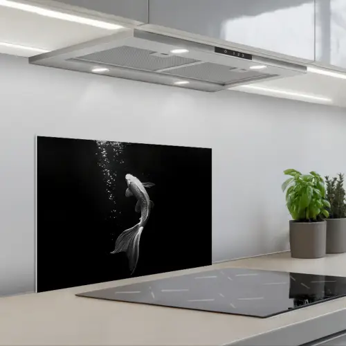 Koi - Vis - Wit - Zwart keuken achterwand spatscherm klein -3d_schuin