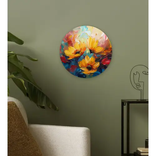 Bloemen - Dahlia - Kunst - Oranje - Watercolor Wandcirkel kunststof plaat 5mm dik klein -sfeer3