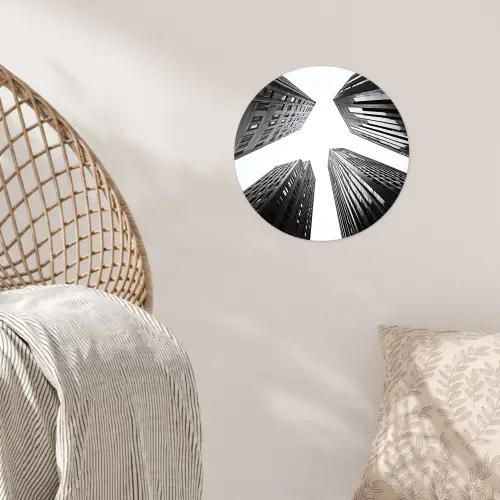 Gebouwen - Lucht - Zwart Wandcirkel behangsticker klein -sfeer4
