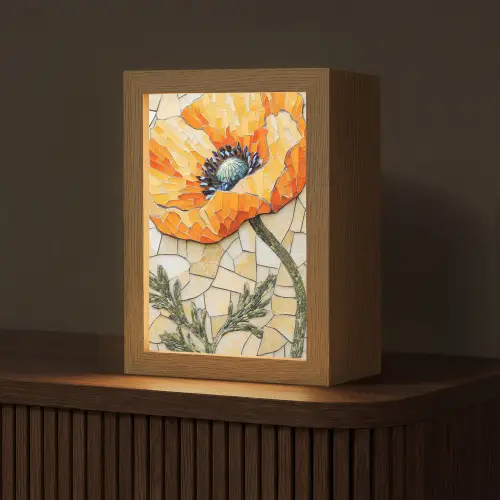 Klaprozen - Oranje - Mozaïek - Bladeren Light Box met kabel (Tafellamp) klein -z3d_website