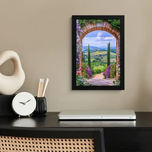 Doorkijk - Toscane - Landschap - Poort fotolijst zwart zonder passe partout klein -sfeer1