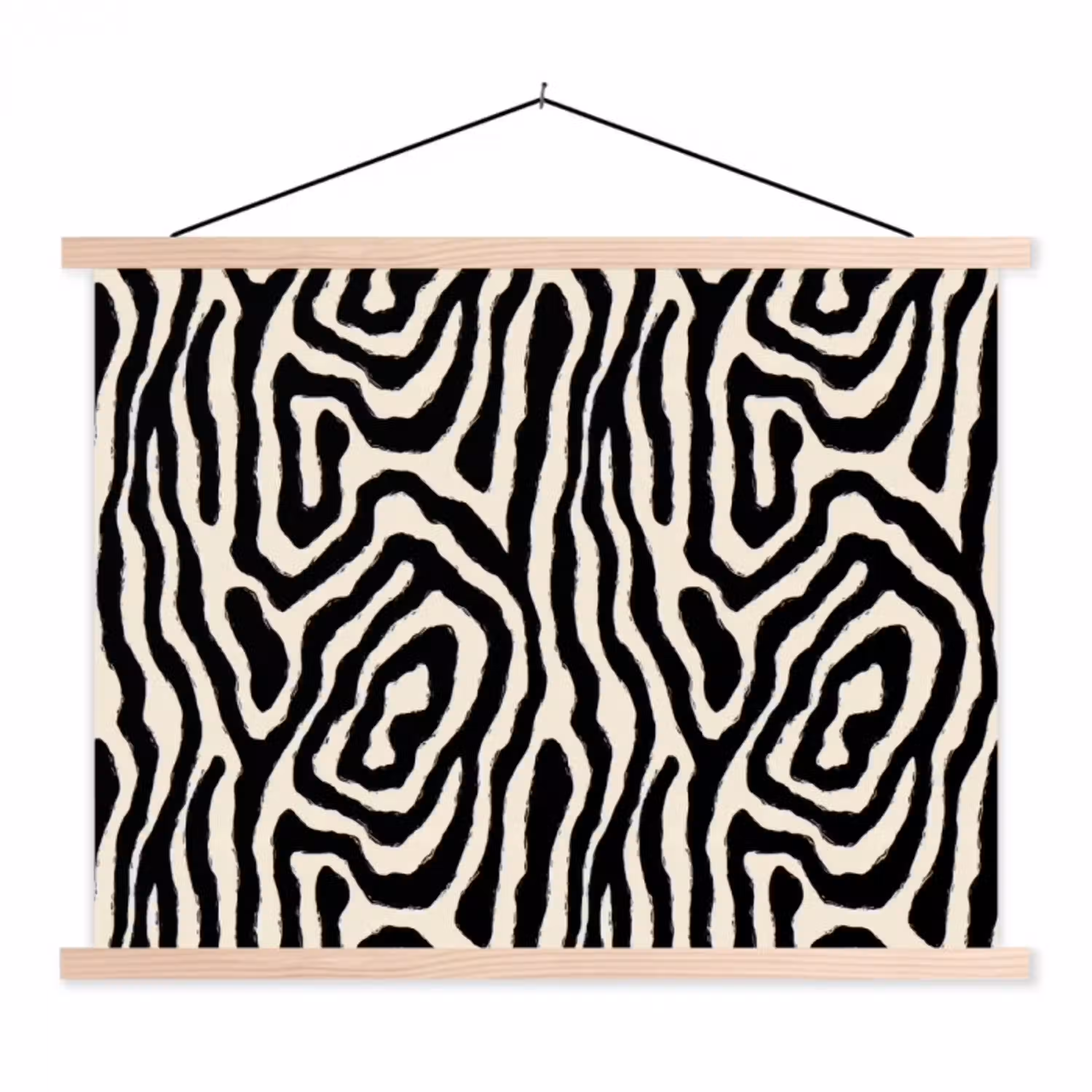 Zebra - Zwart - Abstract textielposter latten blank klein 122 -3d