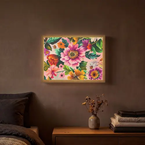 Bloemen - Kleurrijk - Roze Light Box met batterij (Wandlamp) middel -sfeer4