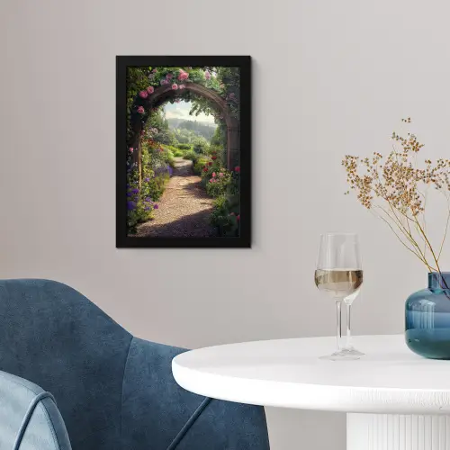 Doorkijk - Landschap - Bloemen - Rozenboog - Natuur fotolijst zwart zonder passe partout klein -sfeer4