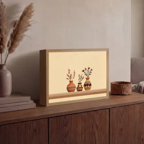 Vazen - Bloemen - Bladeren - Minimalistisch Light Box met batterij (Wandlamp) middel -sfeer2