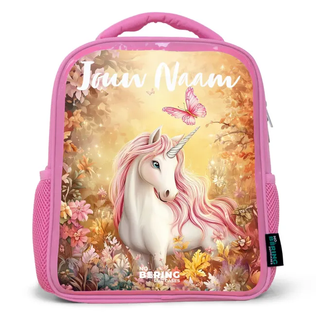 Rugzak kind met naam - Roze Eenhoorn - Vlinder - Roze - Manen