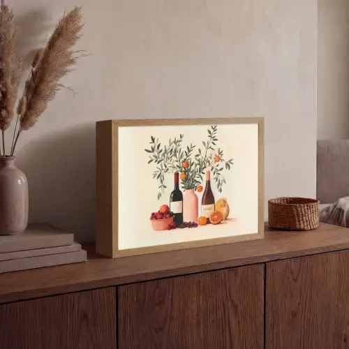 Wijnflessen - Takken - Sinaasappels Light Box met batterij (Wandlamp) middel -sfeer2