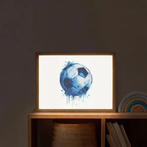 Voetbal - Blauw - Inkt - Spatten Light Box met batterij (Wandlamp kind) middel -sfeer1_kind