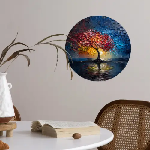 Boom - Blauw - Bladeren - Vakken Wandcirkel behangsticker klein -sfeer3