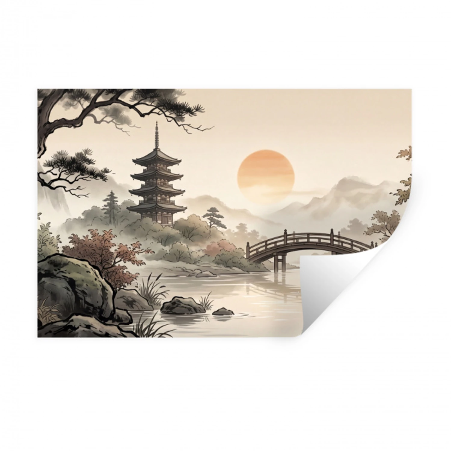 Azië - Landschap - Kleurrijk Muursticker klein -3d