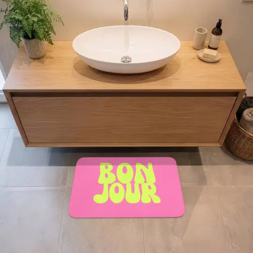 Bonjour - Roze - Fel groen Badmat klein -sfeer1
