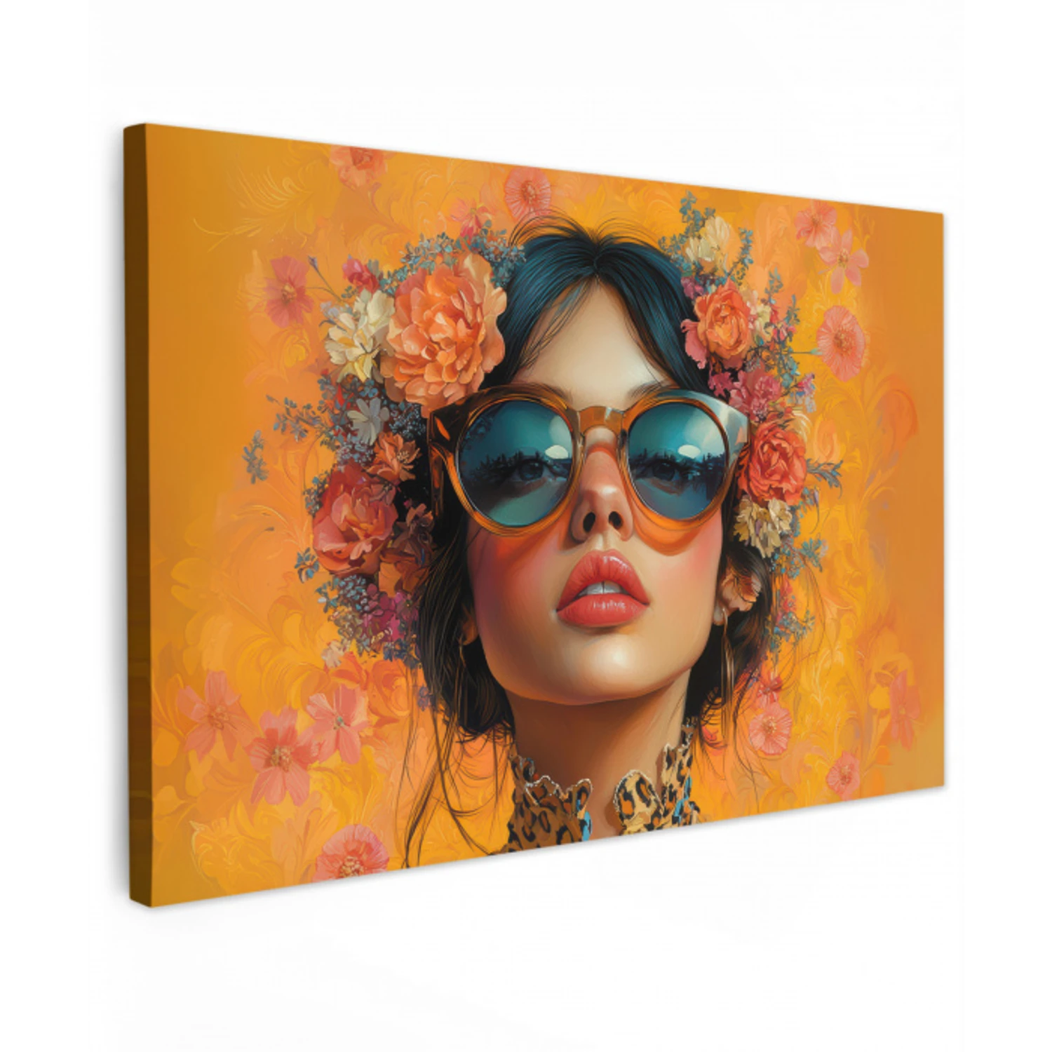 Vrouw - Bloemen - Aesthetic - Oranje Tuinposter op houten frame 2 cm dik klein -3d
