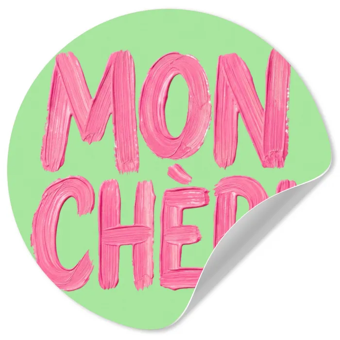 Mon cheri - Groen - Roze Wandcirkel behangsticker klein -3d