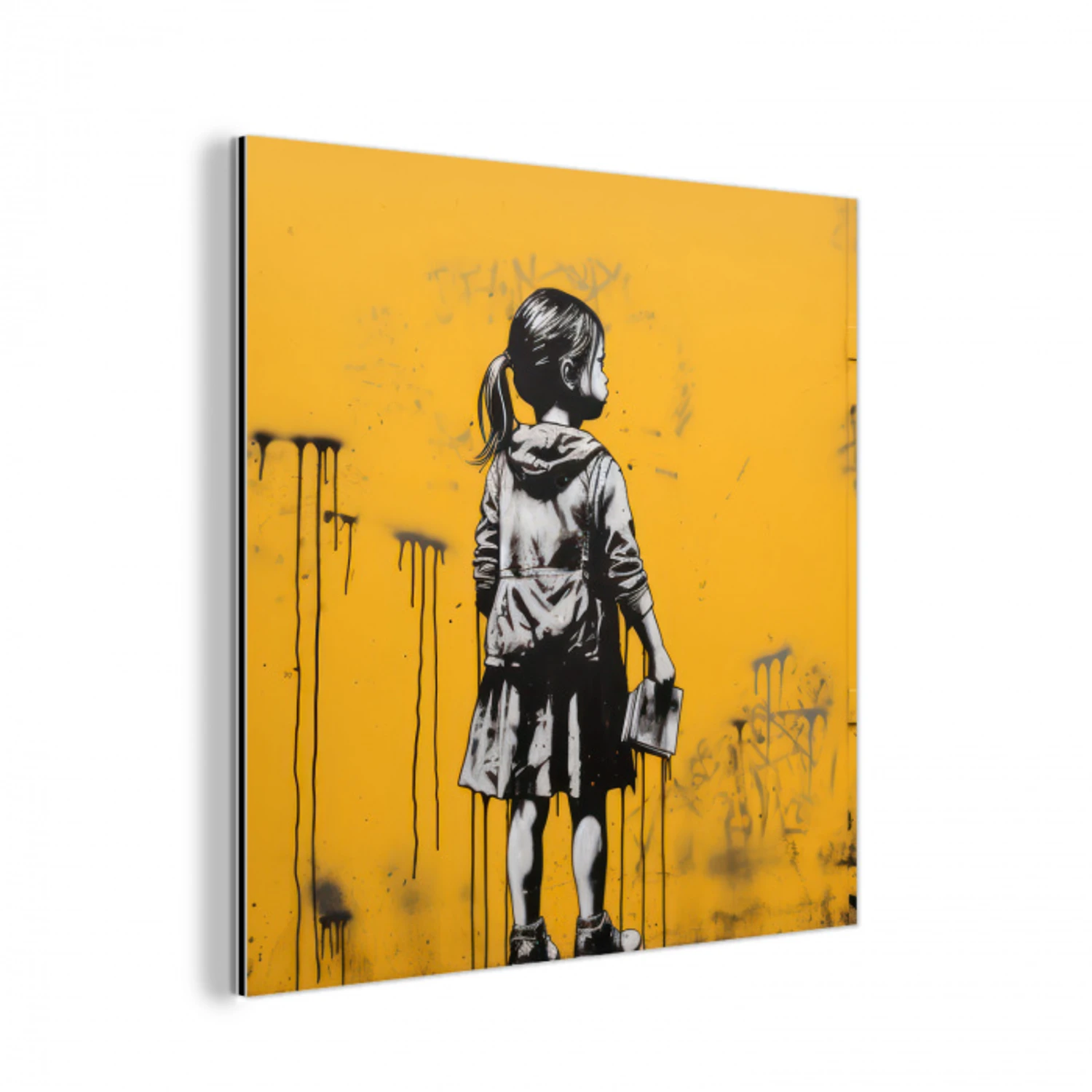 Meisje - Boek - Gele Muur - Graffiti aluminium wit klein -3d
