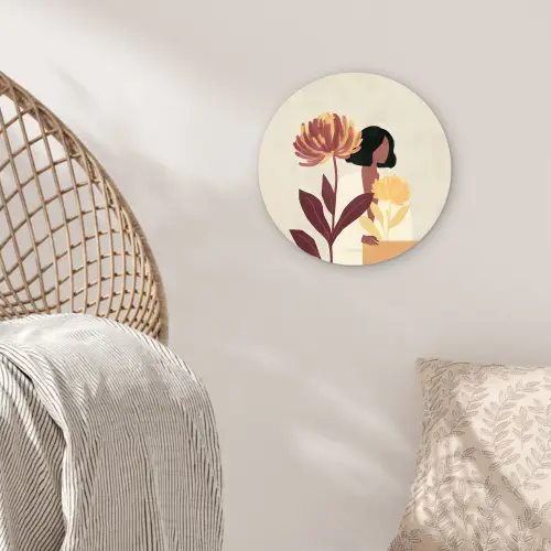 Vrouw - Minimalistisch - Bloem Wandcirkel kunststof plaat 5mm dik klein -sfeer5