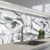 Wit - Marmer - Golvend - Grafiet keuken achterwand 2 middel 871 -3d_schuin