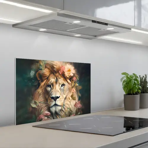 Leeuw - Leeuwenkop - Wilde dieren - Bloemen keuken achterwand spatscherm klein -3d_schuin