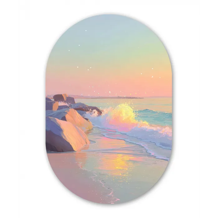 Zomerlicht - Strand - Fonkelende accenten Wandcirkel Ovaal Glas middel -3d