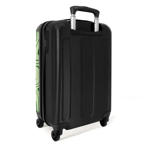 Lichtgroene achtergrond met abstracte donkergroene lijnen NBS - Handbagage koffer - Unisex middel -achterkant