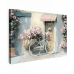Fiets - Pastelkleuren - Bloemen Tuinposter op houten frame 2 cm dik klein -3d