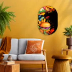 Fastfood - Graffiti - Hamburger - Eten - Modern Wandcirkel Ovaal Forex klein -sfeer4