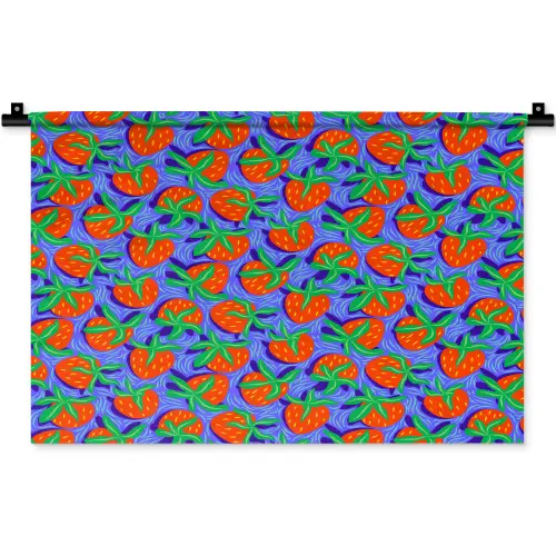Aardbei - Rood - Blauw - Patroon Wandkleed katoen klein 269 -zz3d