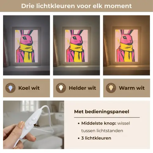 Abstract - Konijn - Sjaal - Geel Light Box met kabel (Tafellamp) klein -USP_lichtkleurNL
