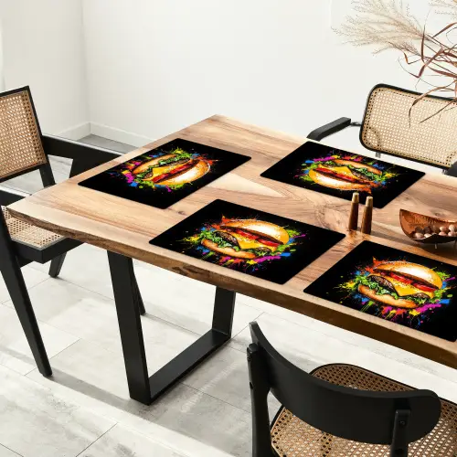 Hamburger - Graffiti - Verf - Kleurrijk - Eten - Abstract Placemat vinyl groot -zzsfeer4_Kitchenyeah-website
