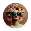 Vrouw - Macarons - Bril Wandcirkel aluminium klein -3d