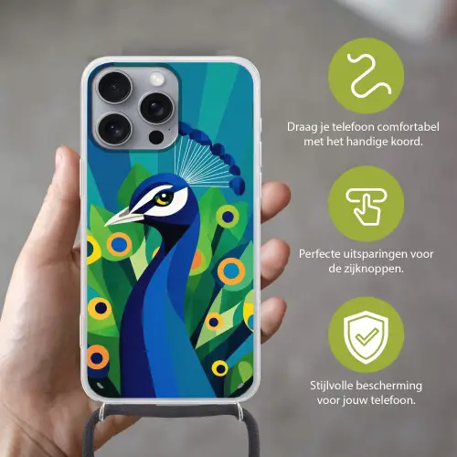 Pauw - Cirkels - Blauw Hoesje iPhone 16 Pro Max met koord klein -sfeer2_NL