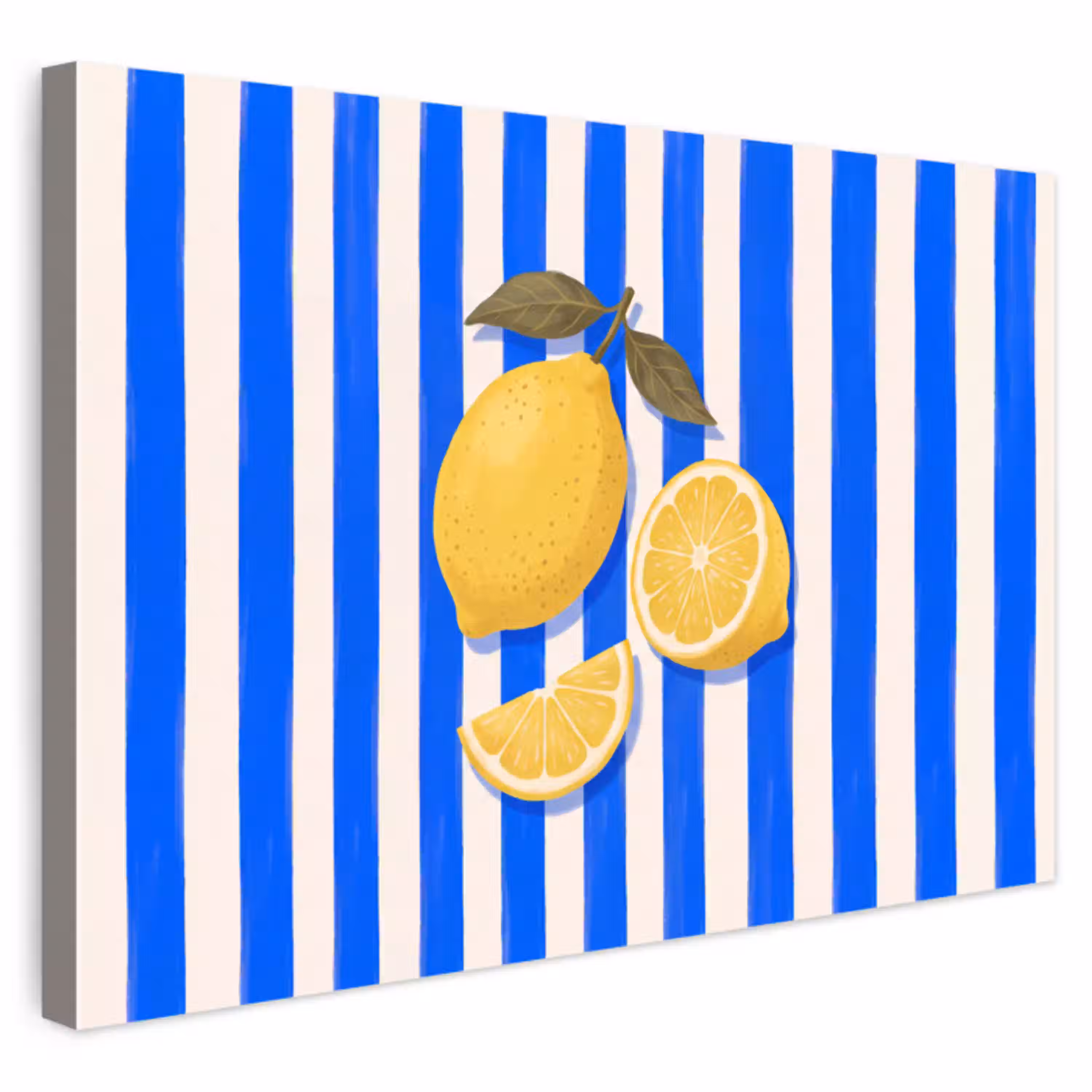 Fruit - Citroen - Zomer - Geel - Blauw Tuinposter op houten frame 2 cm dik klein -3d
