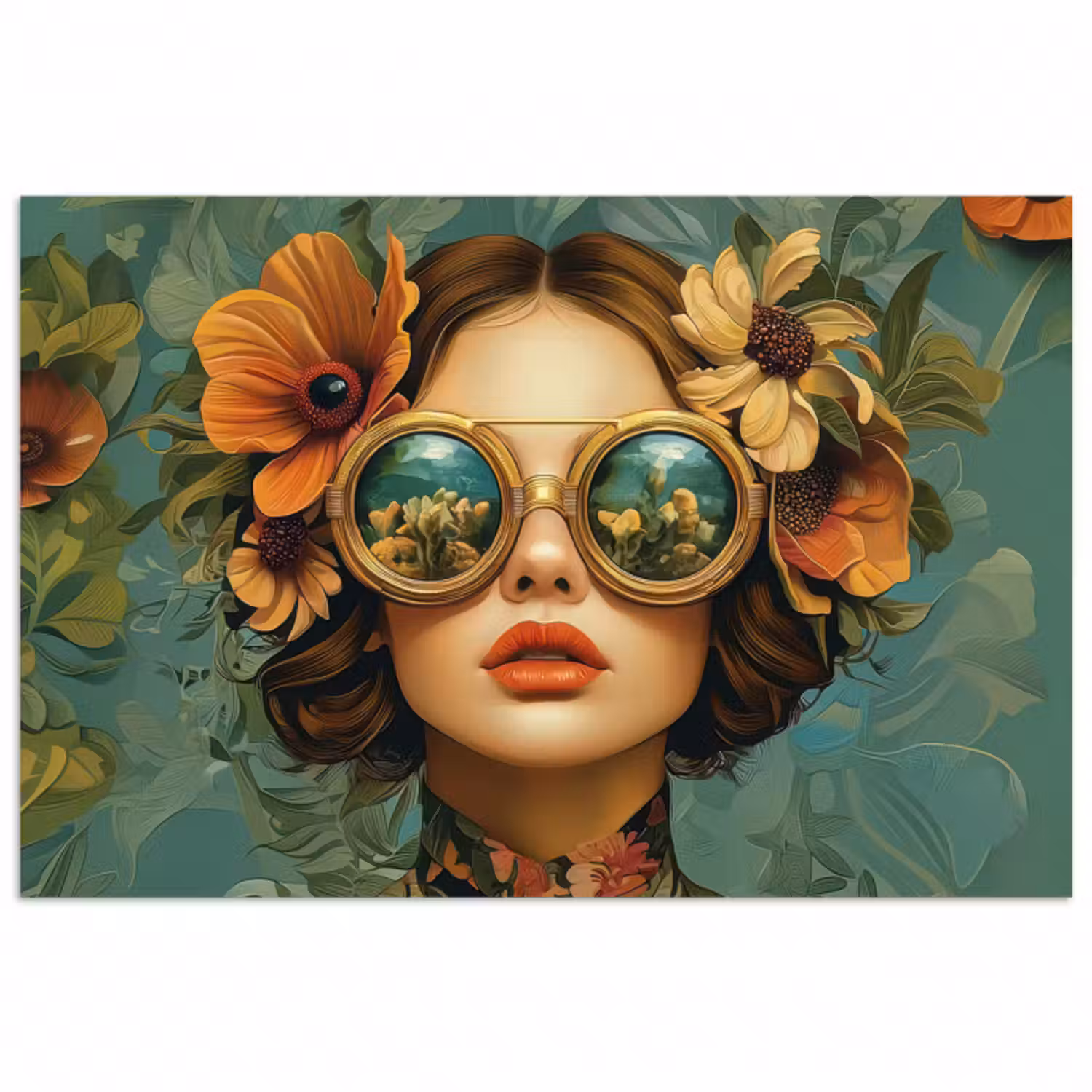 Poster - Frau - Blumen - Schmetterlinge - Natur - Vintage