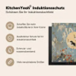 Kraanvogels - Maan - Bloemen - Blauw Inductie beschermer vinyl 3mm middel -tsfeer2_DE