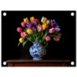 Tulpen - Kleuren - Hout - Vaas tuinposter los doek klein -3d