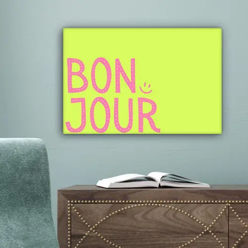 Groen - Smiley - Bonjour - Roze canvas 2cm klein -sfeer4