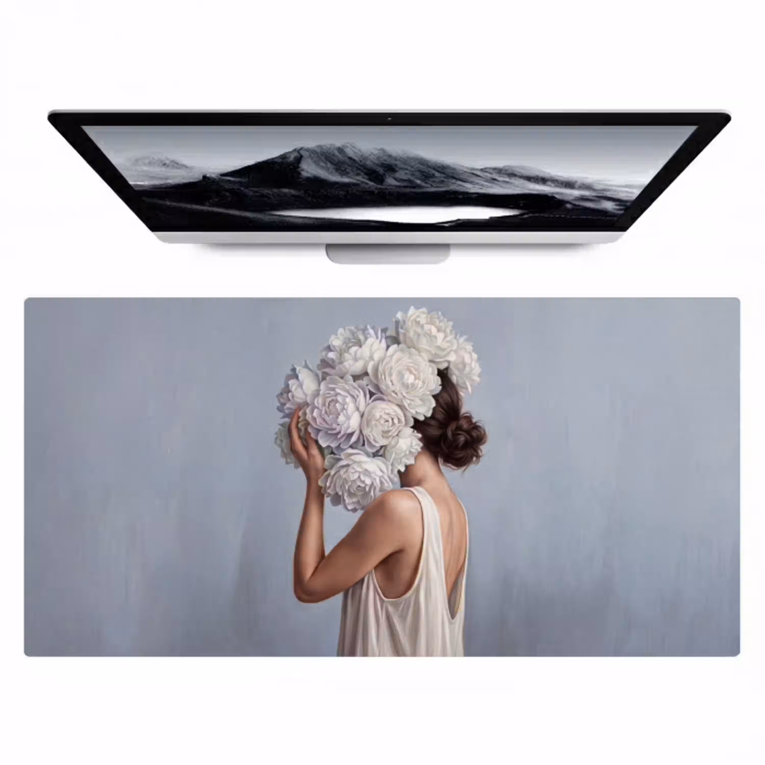 Bloemen - Vrouw - Wit Muismat XXL klein -zzz3d