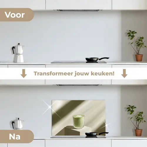 Matcha - Glas - Groen - Minimalistisch keuken achterwand spatscherm klein -voor_na_NL