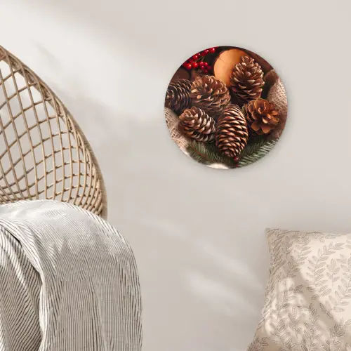 Dennenappels - Boom - Winter - Natuur - Bruin Wandcirkel kunststof plaat 5mm dik klein -sfeer5