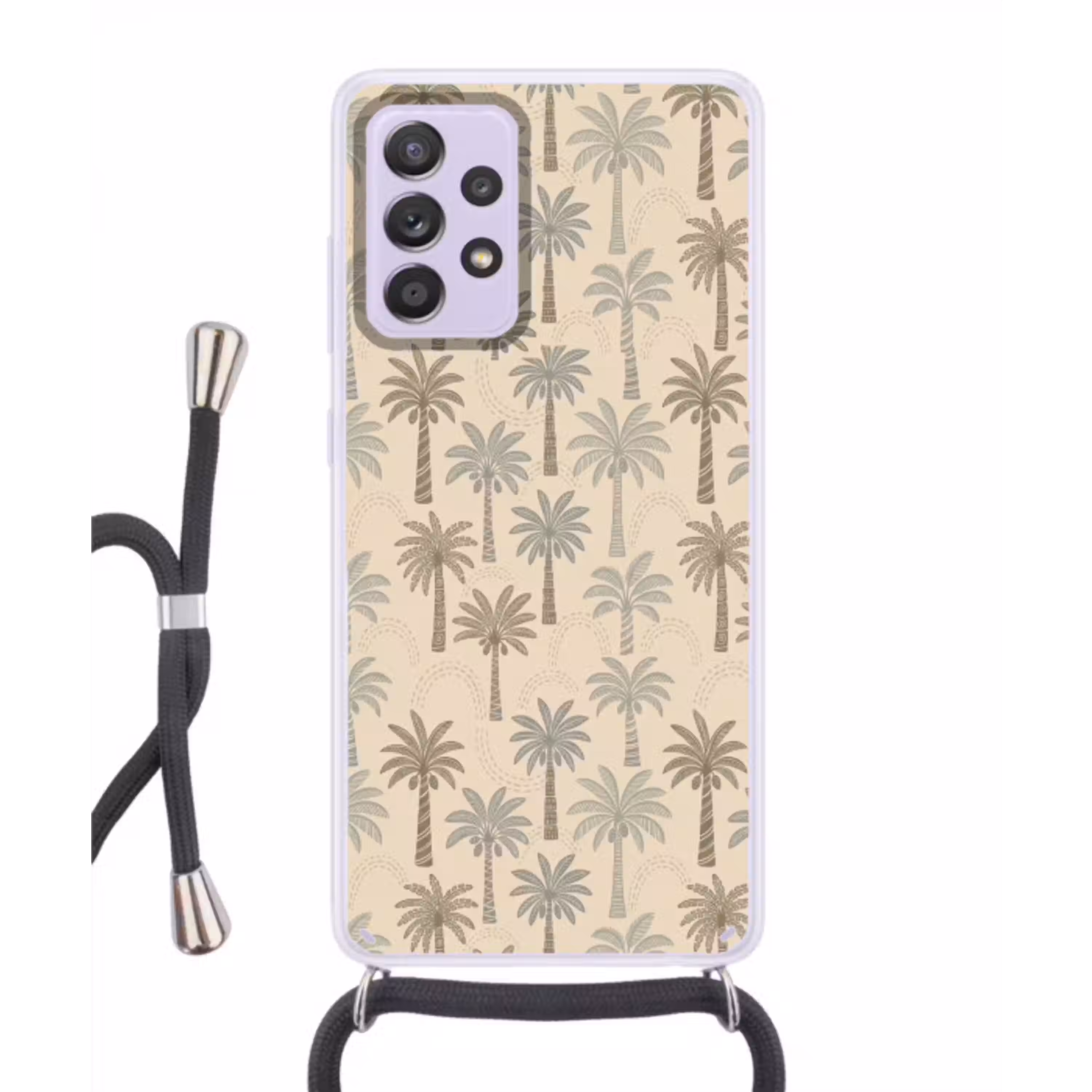 Palmbomen - Patroon - Tropisch - Beige Hoesje Samsung Galaxy A52 5G met koord klein -3d