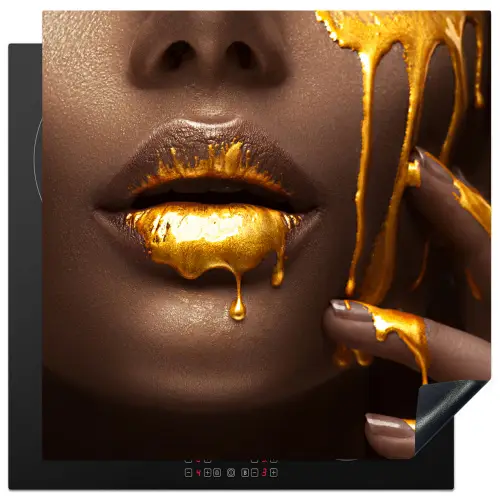 Goud - Vrouw - Verf - Lippen - Luxe Inductie beschermer vinyl 3mm middel -3d