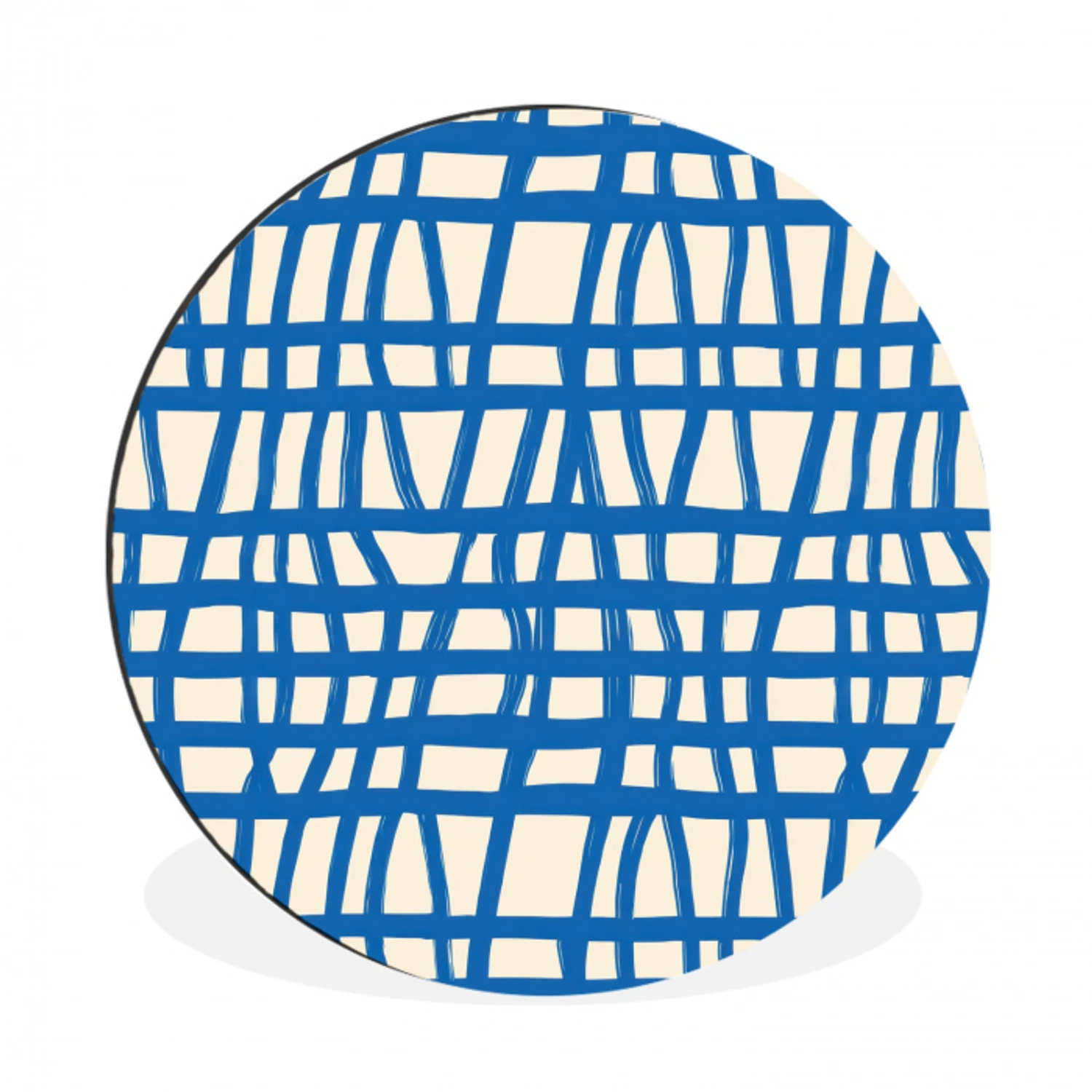 Ruitpatroon - Blauw - Crème Wandcirkel aluminium klein 190 -3d