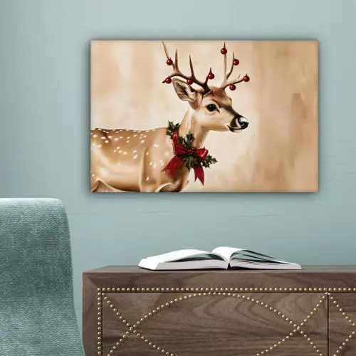 Gewei - Kerst - Rendier - Rood canvas 2cm klein -sfeer4