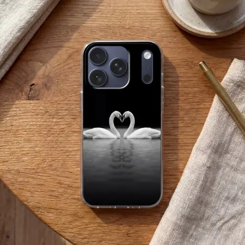 Zwanen - Hart - Zwart - Wit Telefoonhoesje iPhone 17 Pro klein -sfeer1