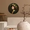 Bloemenhoed - Portret - Vrouw Wandcirkel behangsticker klein -sfeer1