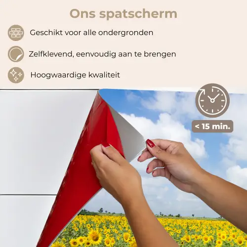 Zonnebloemen - Bloemen - Wolken - Natuur - Geel - Landschap keuken achterwand spatscherm klein -spatscherm_NL