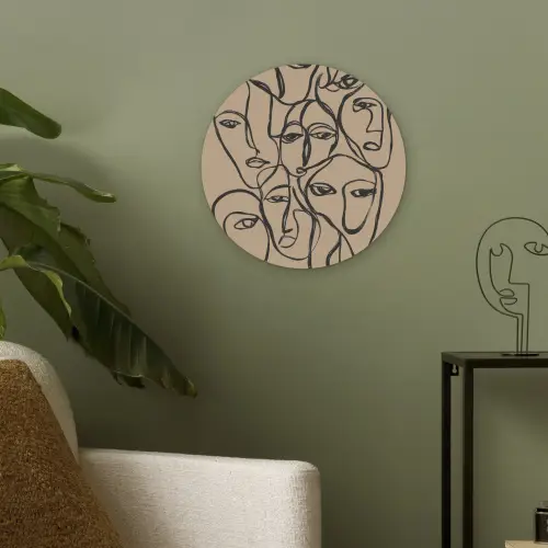 Gezichtenzee - Lijntekening - Abstract Akoestische PET Vilt - Rond klein -sfeer2