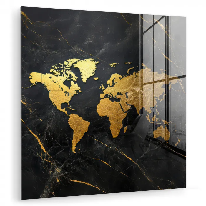 Wereldkaart - Goud - Marmer plexiglas 5mm klein -zzzproduct_nieuw